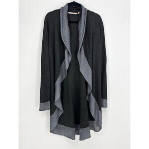 Soft Surroundings Soft Black Gray Sequin Open Front Long Cardigan Size L